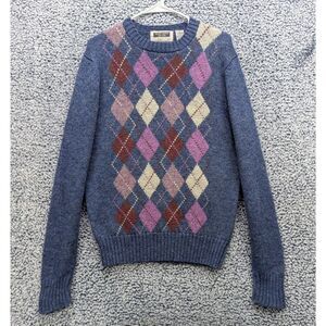 VTG Northern Isles Wool Sweater Mens M Grunge Nerd Geek Cobain Argyle Knit Blue